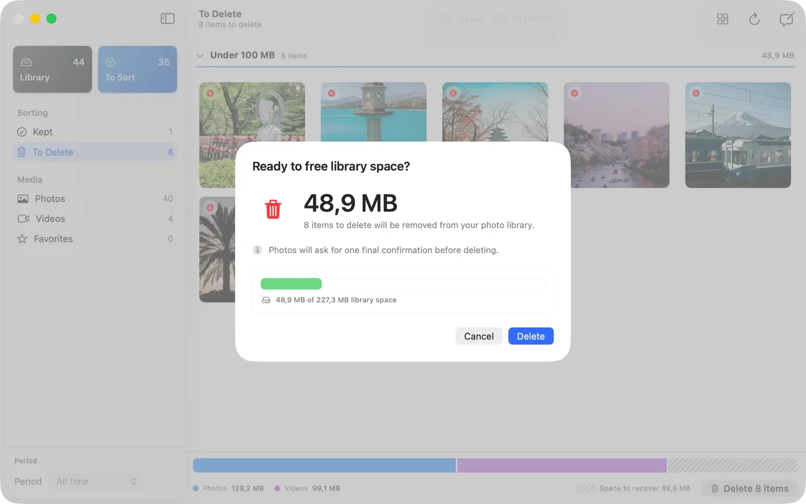 Photos library sorted by file size in LightRoll